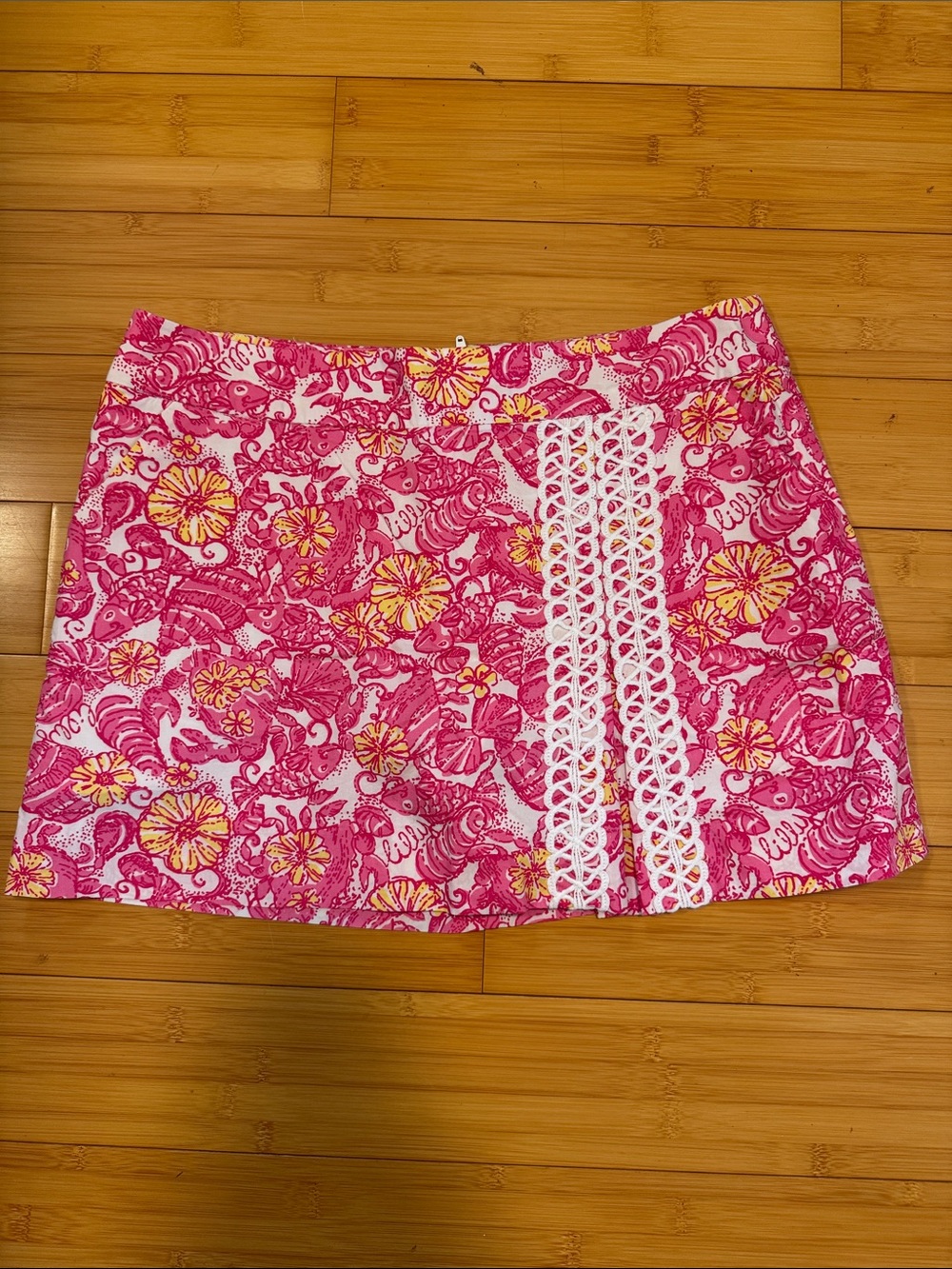 Lilly Pulitzer Pink Floral Skort with White Lace Trim